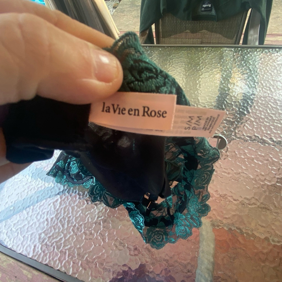 La Vie En Rose Lingerie Set Teal Black Lace Sheer Sexy Forest Green Goth 36C - Picture 11 of 12